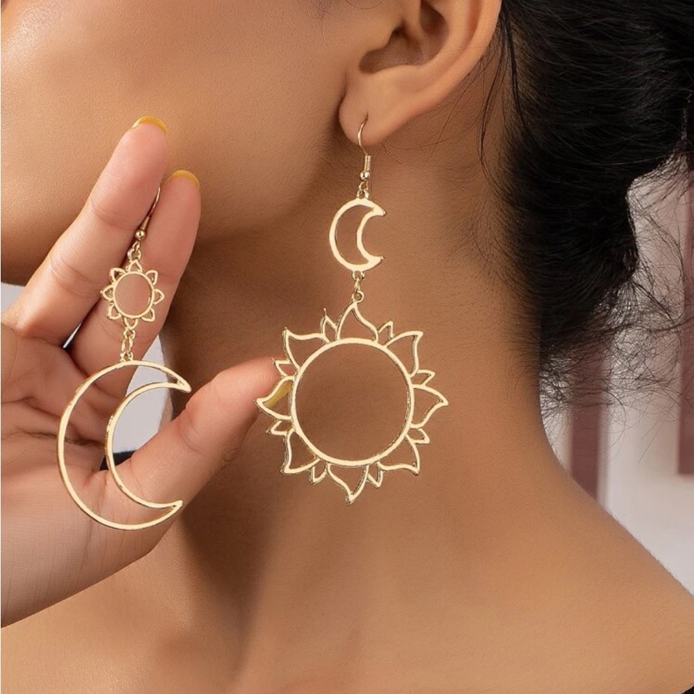 Bohemian Sun And Moon Earrings, Moon and Sun Earrings